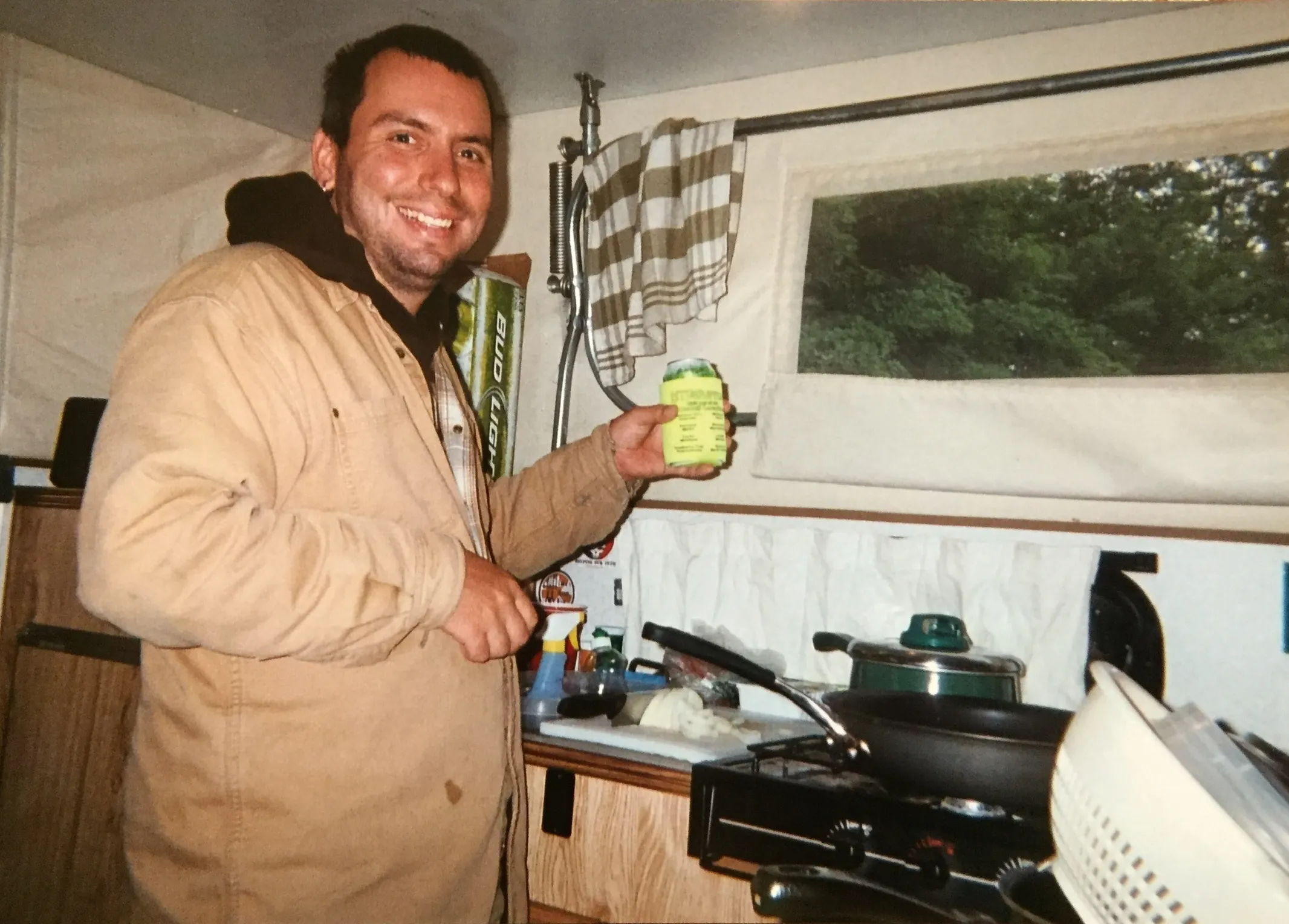 B cooking in the camper